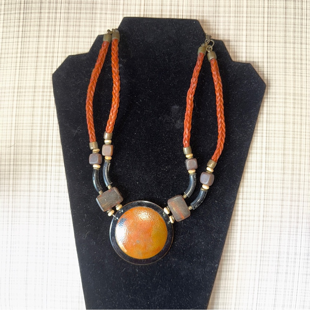 Artisan Orange and Black Pendant Necklace